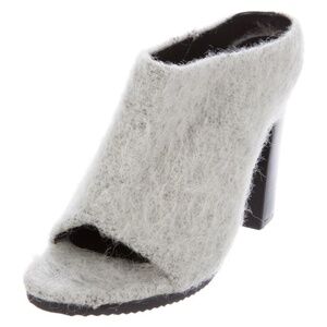Tibi Slides Chunky Stacked Block Heel "Leona" Ice Gray Alpaca/Wool MoHair  Sz 9